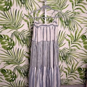 JCrew Women’s Blue and White Linen Striped Tiered Maxi Dress NWT